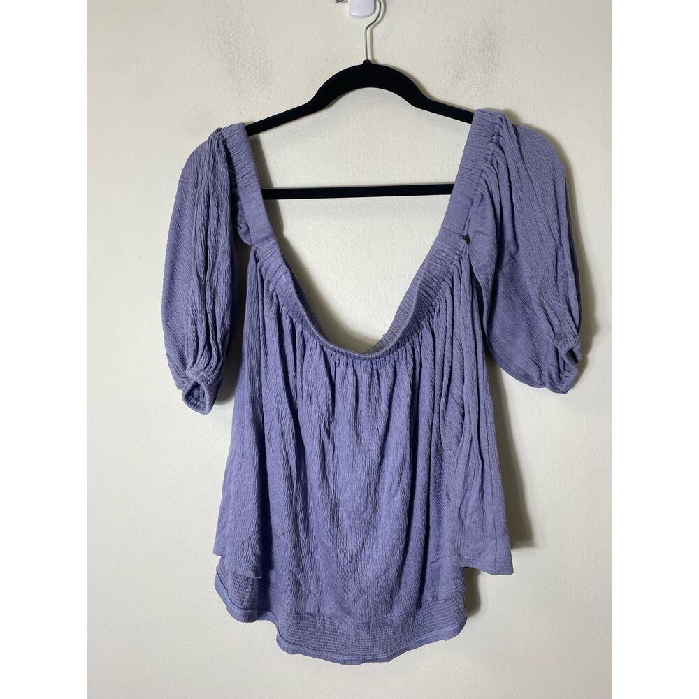 Ella Moss Purple Cold Shoulder 3/4 Sleeve Cropped Top Sz S - Picture 2 of 3
